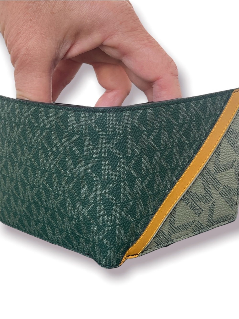 Michael Kors Green and Yellow Diagonal Logo Card Holder - Picture 4 of 8